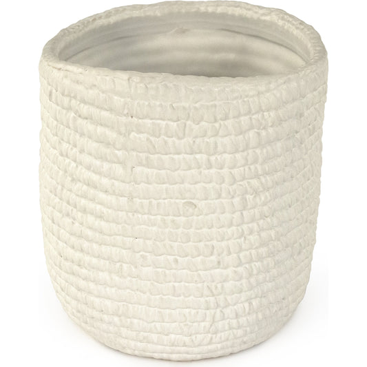 White Cross Weave Vase by Zentique in matte white and ceramic. Made from ceramic in a cottage & farmhouse style.