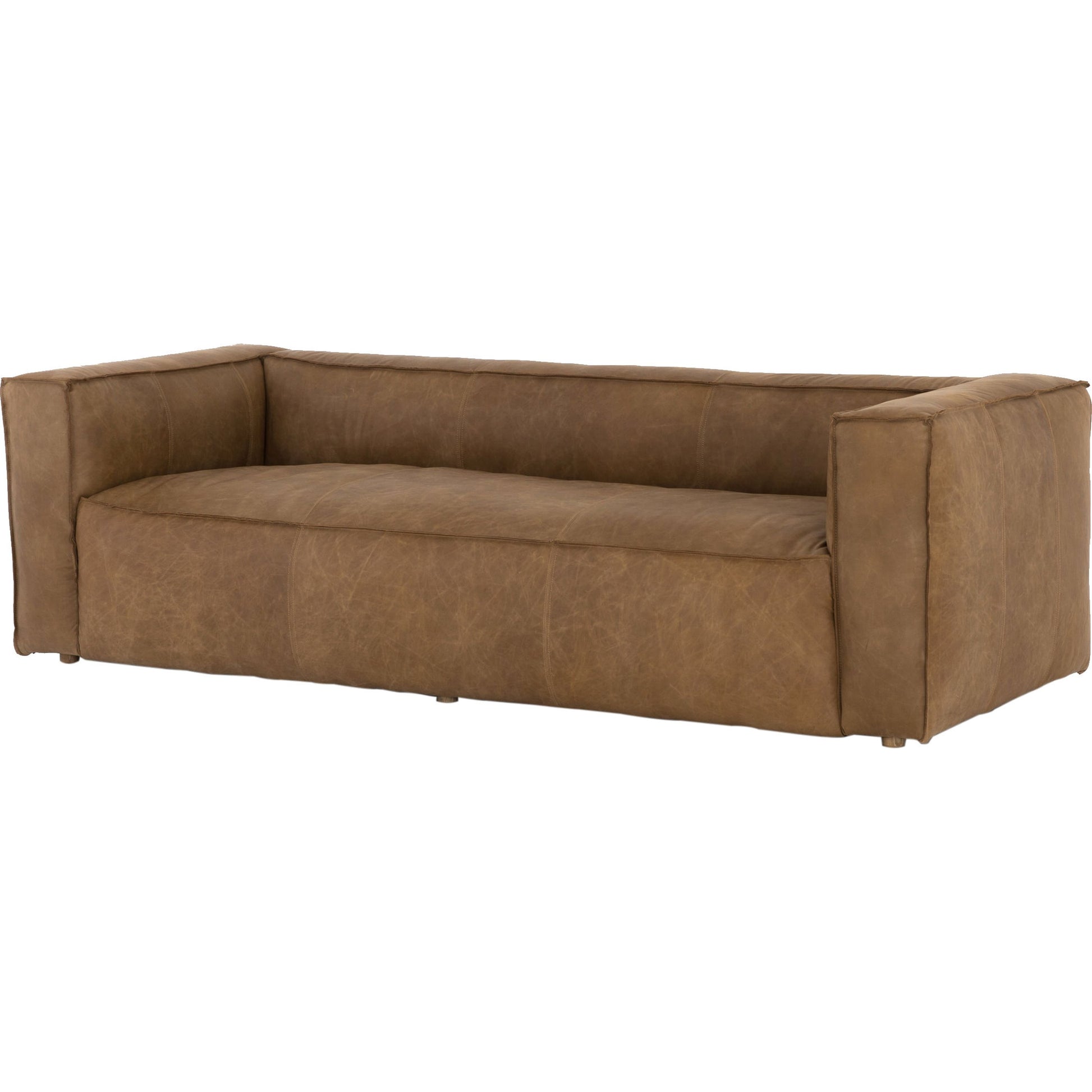 Nolita Reverse Stitch Sofa by Four Hands in rider black. Made from top grain leather, solid ash, 100% polyester in a modern style.