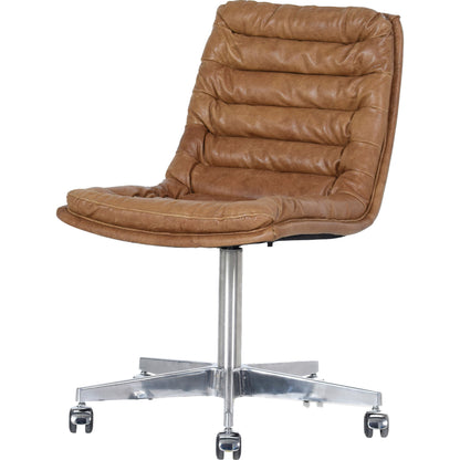 Malibu Desk Chair by Four Hands in rider black. Made from top grain leather, aluminum, 100% polyester in a modern style.