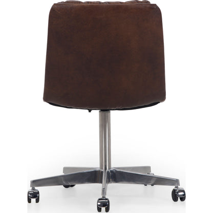 Malibu Desk Chair by Four Hands in rider black. Made from top grain leather, aluminum, 100% polyester in a modern style.