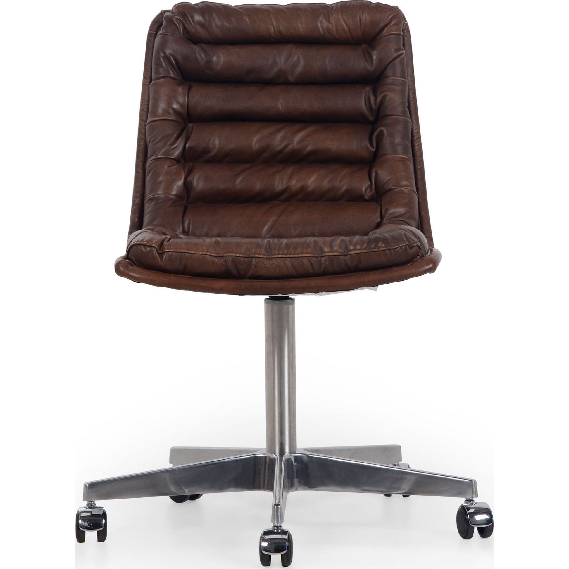 Malibu Desk Chair by Four Hands in rider black. Made from top grain leather, aluminum, 100% polyester in a modern style.