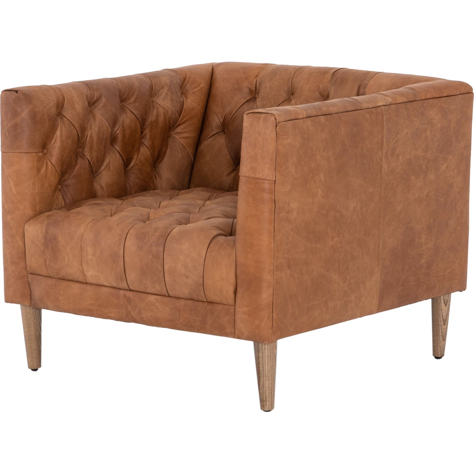 Williams Leather Chair by Four Hands in natural washed camel, weathered ash. Made from top grain leather, solid ash, 100% polyester in a rustic style.