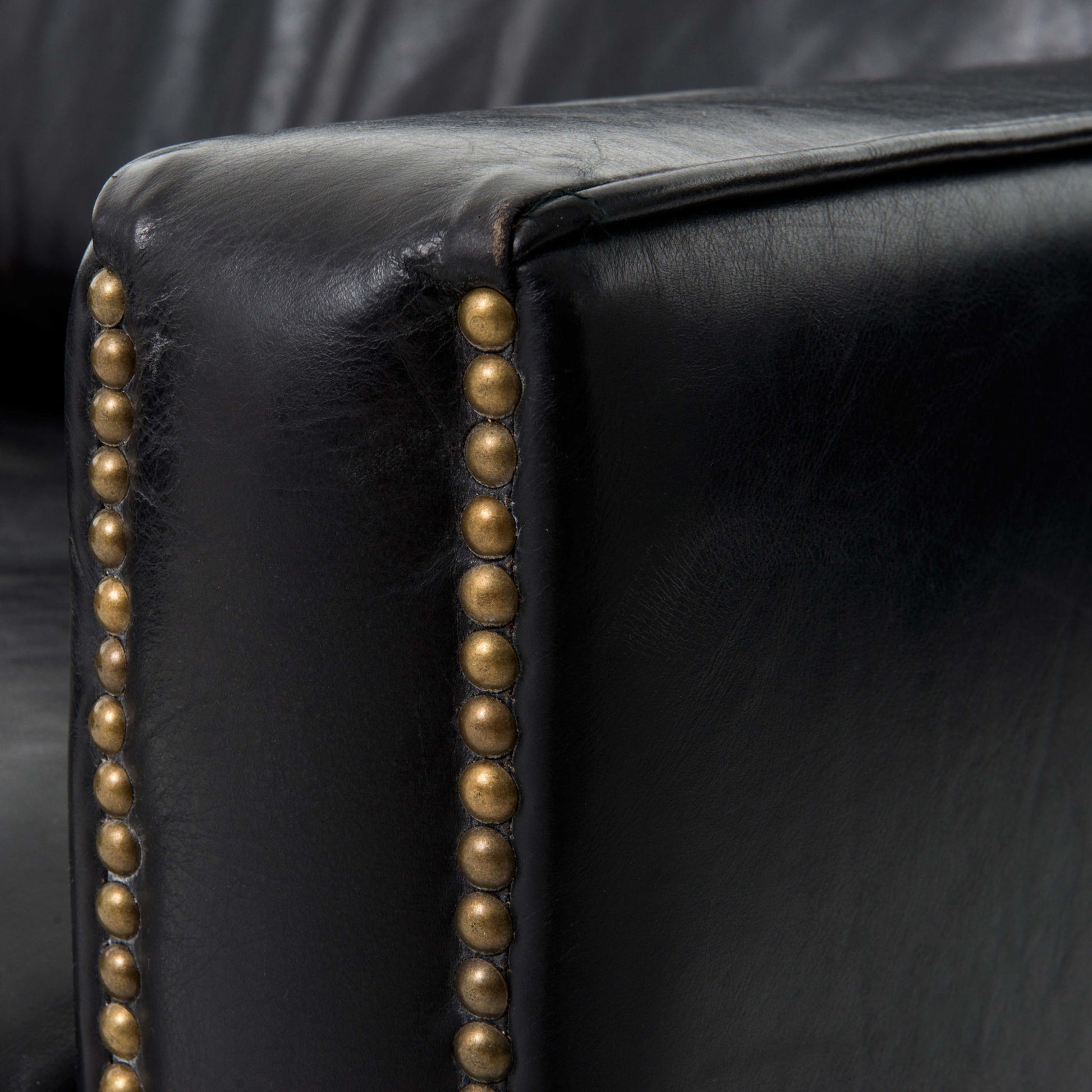 Larkin Club Chair by Four Hands in cigar and antique oak, antique brass nailhead. Made from top grain leather, solid ash, iron in a modern style.