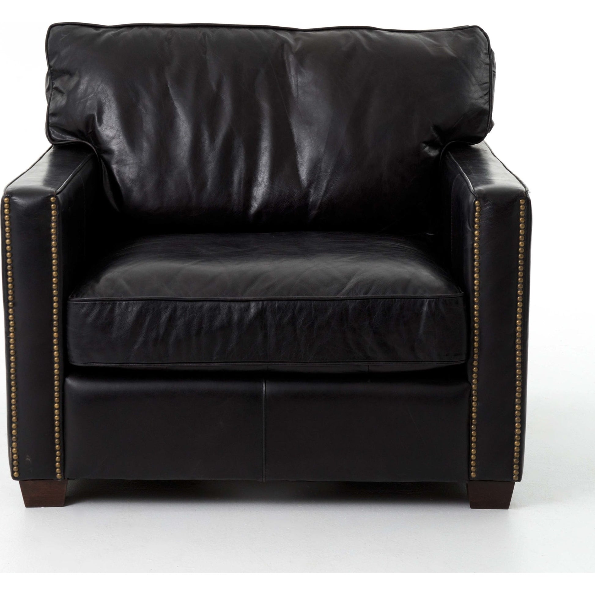 Larkin Club Chair by Four Hands in cigar and antique oak, antique brass nailhead. Made from top grain leather, solid ash, iron in a modern style.