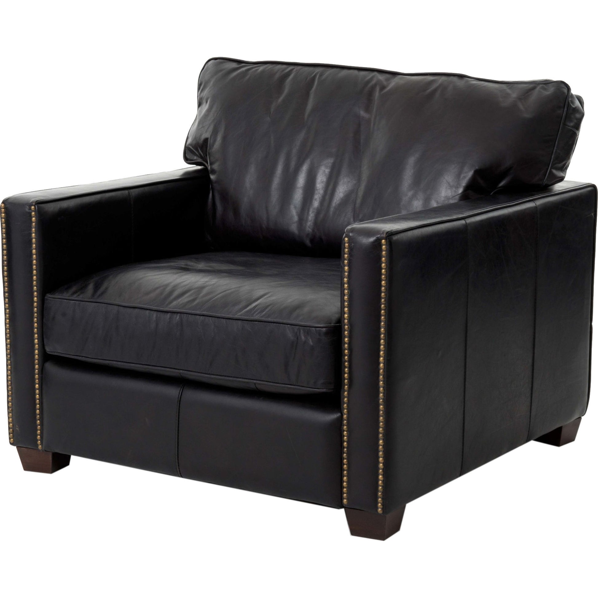 Larkin Club Chair by Four Hands in cigar and antique oak, antique brass nailhead. Made from top grain leather, solid ash, iron in a modern style.