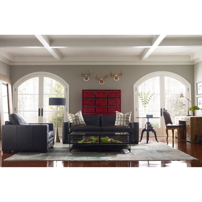 Larkin Club Chair by Four Hands in cigar and antique oak, antique brass nailhead. Made from top grain leather, solid ash, iron in a modern style.