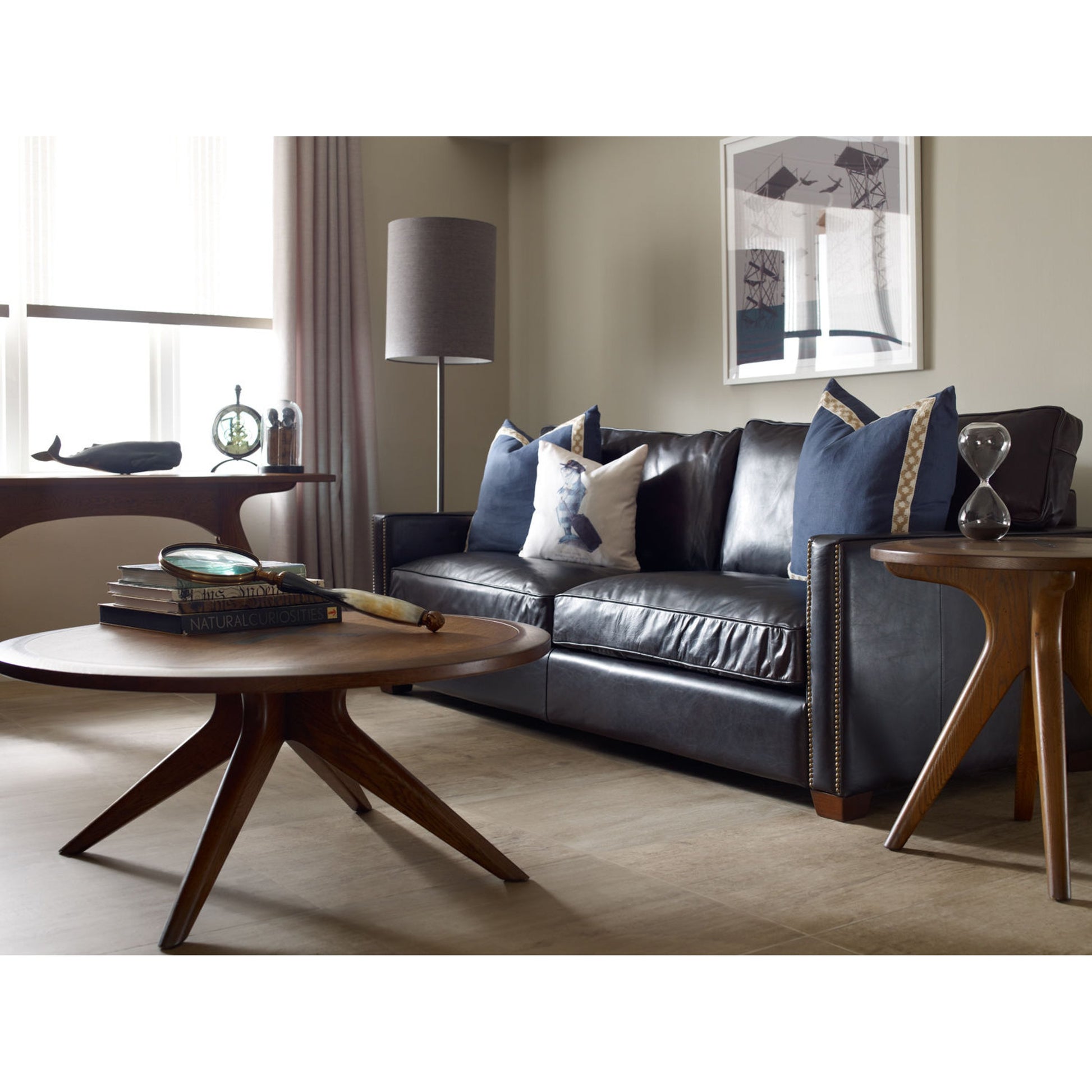 Larkin Sofa by Four Hands in cigar, antique oak, antique brass nailhead. Made from top grain leather, solid ash, iron in a modern style.