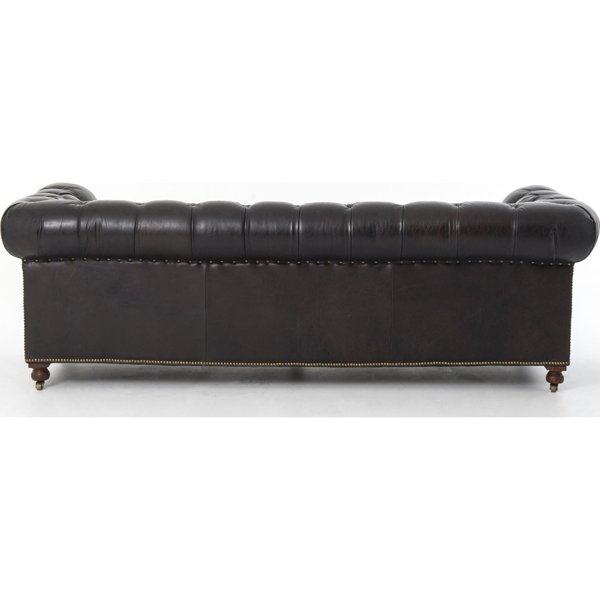 Conrad Sofa by Four Hands in cigar, antique oak, antique brass nailhead. Made from top grain leather, solid ash, iron in a traditional style.