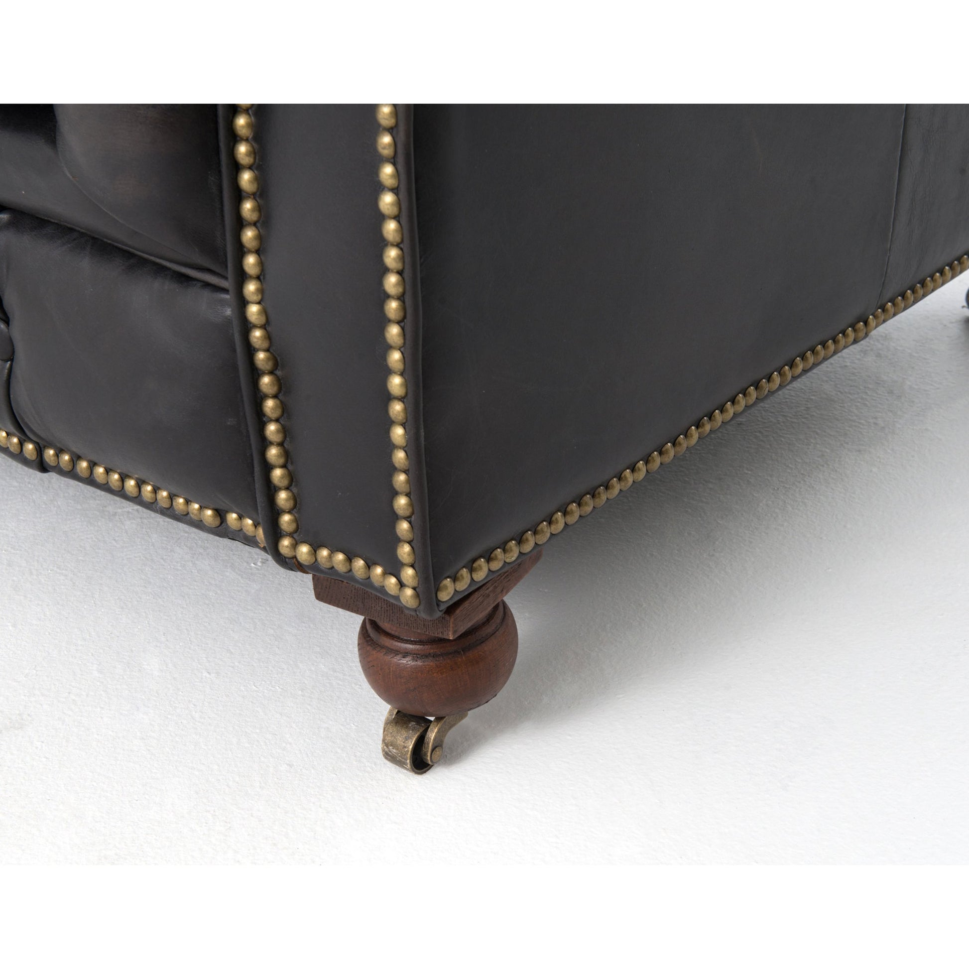 Conrad Sofa by Four Hands in cigar, antique oak, antique brass nailhead. Made from top grain leather, solid ash, iron in a traditional style.