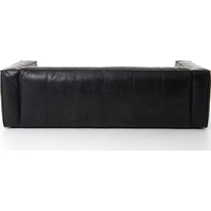 Nolita Reverse Stitch Sofa by Four Hands in rider black. Made from top grain leather, solid ash, 100% polyester in a modern style.
