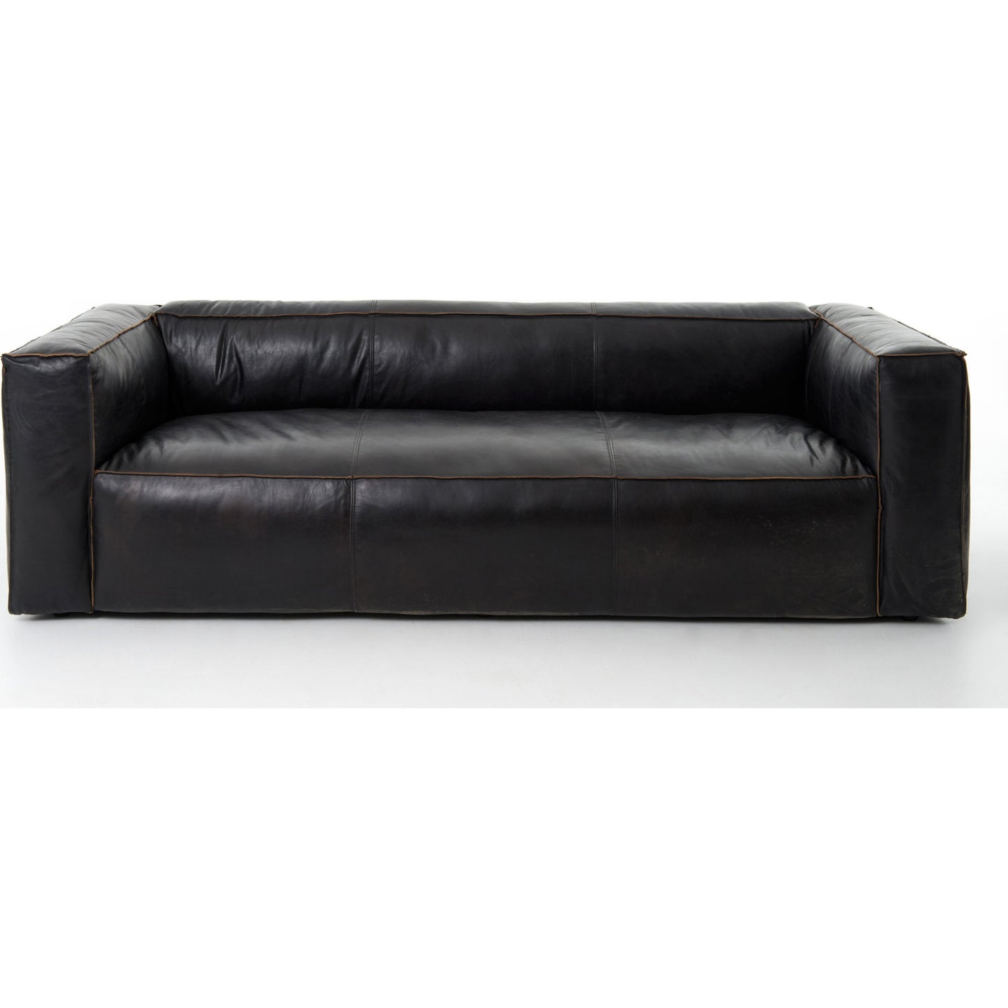 005 S-279451 | Additional Silo | Nolita Reverse Stitch Sofa by Four Hands in rider black. Made from top grain leather, solid ash, 100% polyester in a modern style.