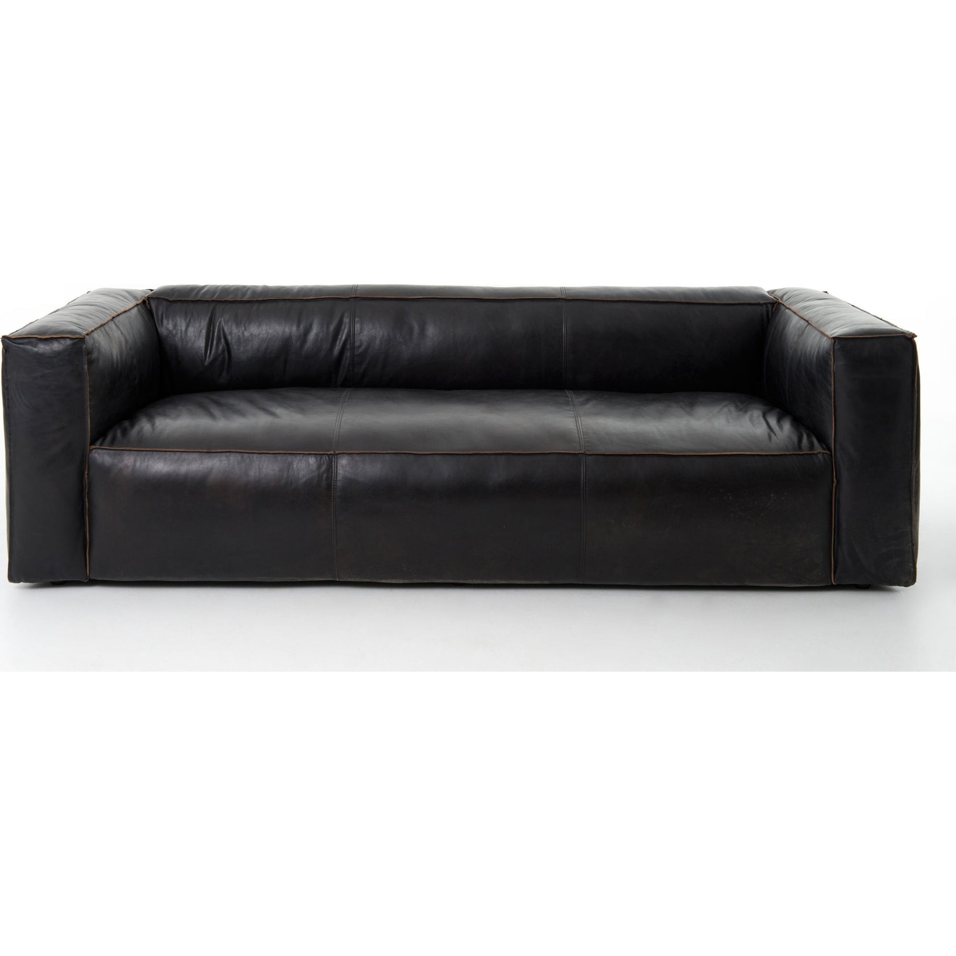 Nolita Reverse Stitch Sofa by Four Hands in rider black. Made from top grain leather, solid ash, 100% polyester in a modern style.