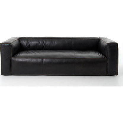 Nolita Reverse Stitch Sofa by Four Hands in rider black. Made from top grain leather, solid ash, 100% polyester in a modern style.