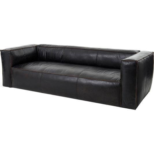 Nolita Reverse Stitch Sofa by Four Hands in rider black. Made from top grain leather, solid ash, 100% polyester in a modern style.