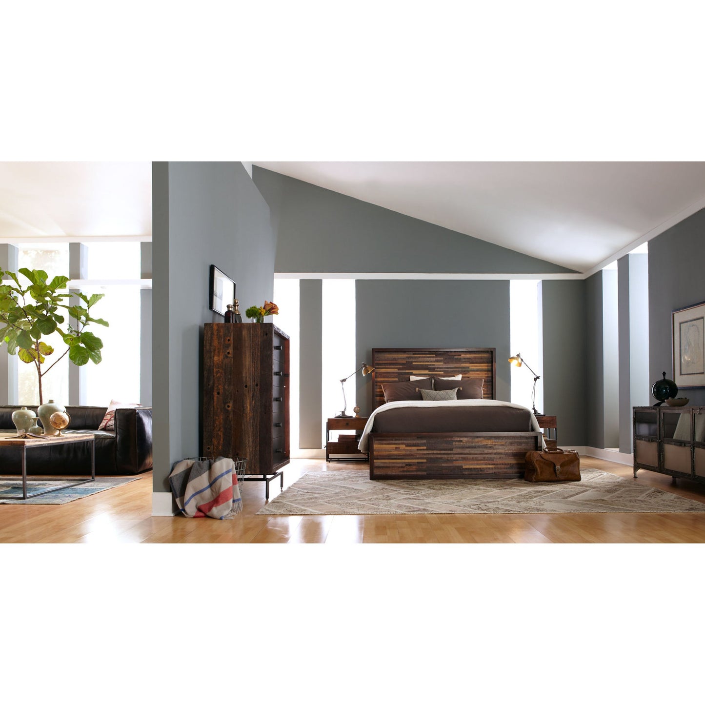 010 S-279451 | Lifestyle | Nolita Reverse Stitch Sofa by Four Hands in rider black. Made from top grain leather, solid ash, 100% polyester in a modern style.