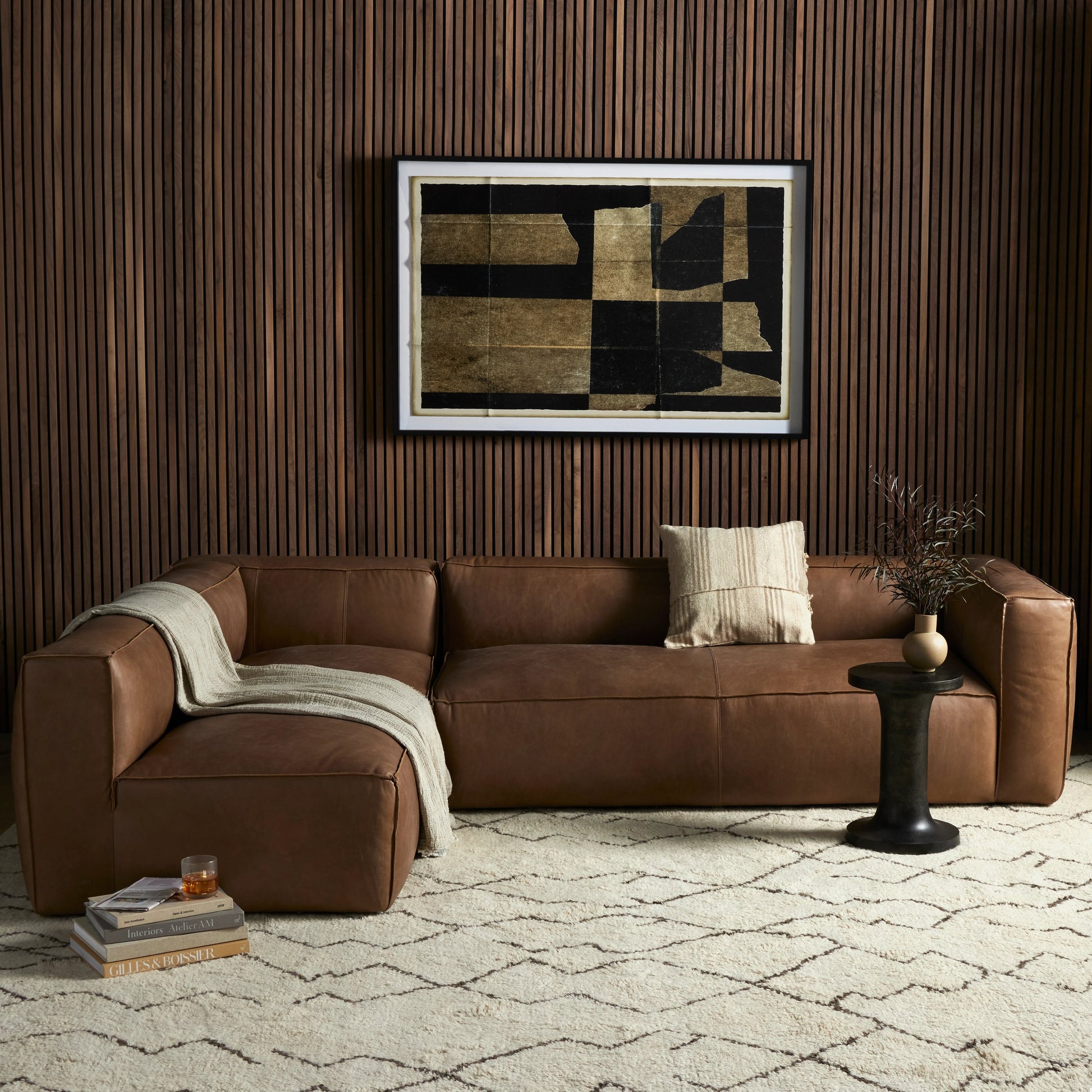 Nolita Sectional Sofa by Four Hands in natural washed. Made from top grain leather, solid ash, 100% polyester in a modern style.