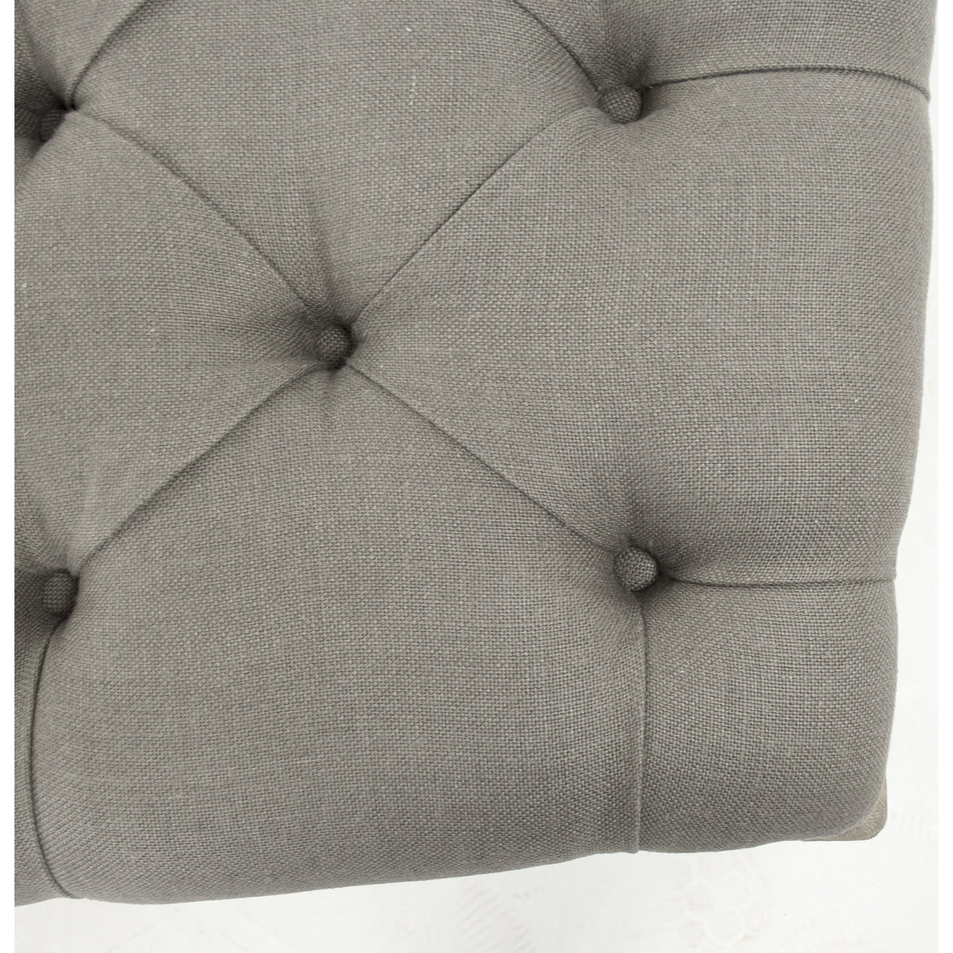 Maison Ottoman by Zentique in gray linen and limed gray oak. Made from limed grey oak in a traditional style.