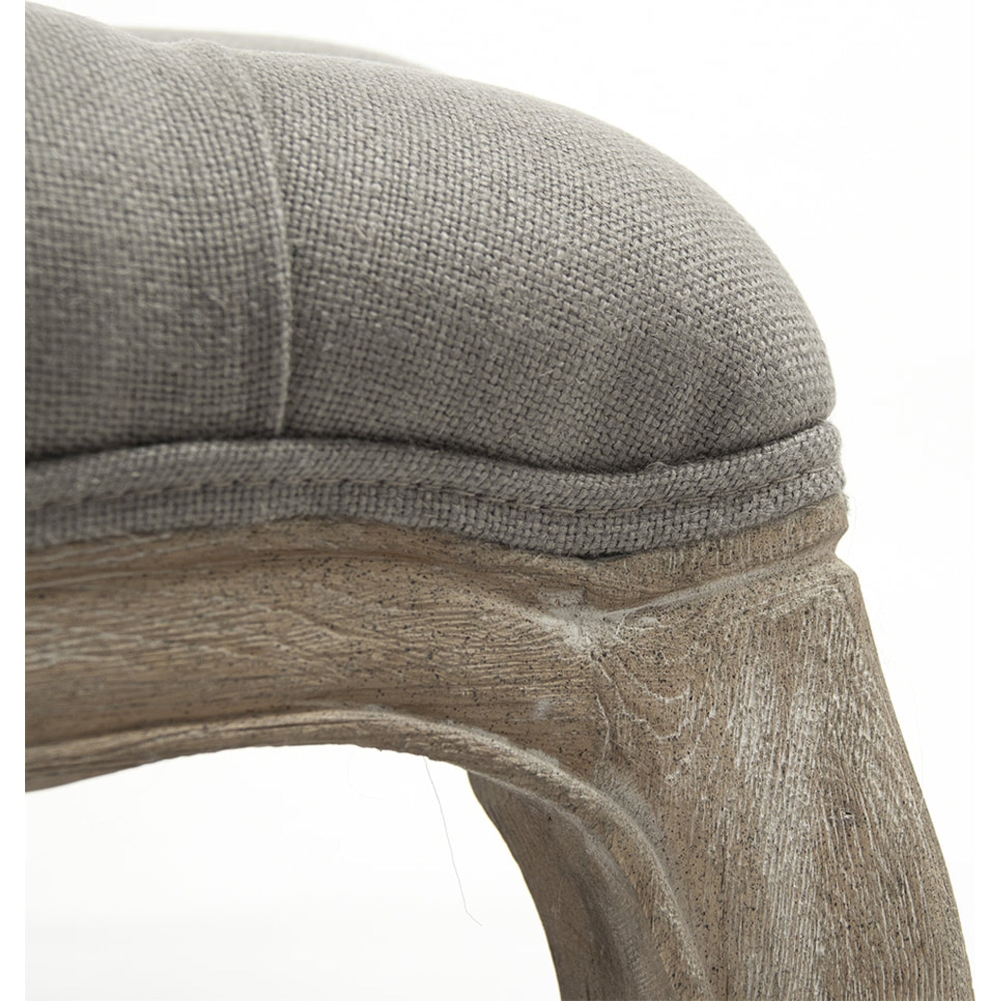 Maison Ottoman by Zentique in gray linen and limed gray oak. Made from limed grey oak in a traditional style.