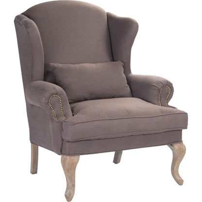 Zacharie Wingback Club Chair in Aubergine Linen by Zentique in aubergine linen and limed gray oak. Made from unique in a traditional style.