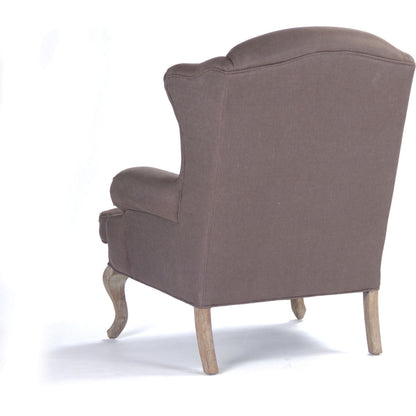 Zacharie Wingback Club Chair in Aubergine Linen by Zentique in aubergine linen and limed gray oak. Made from unique in a traditional style.