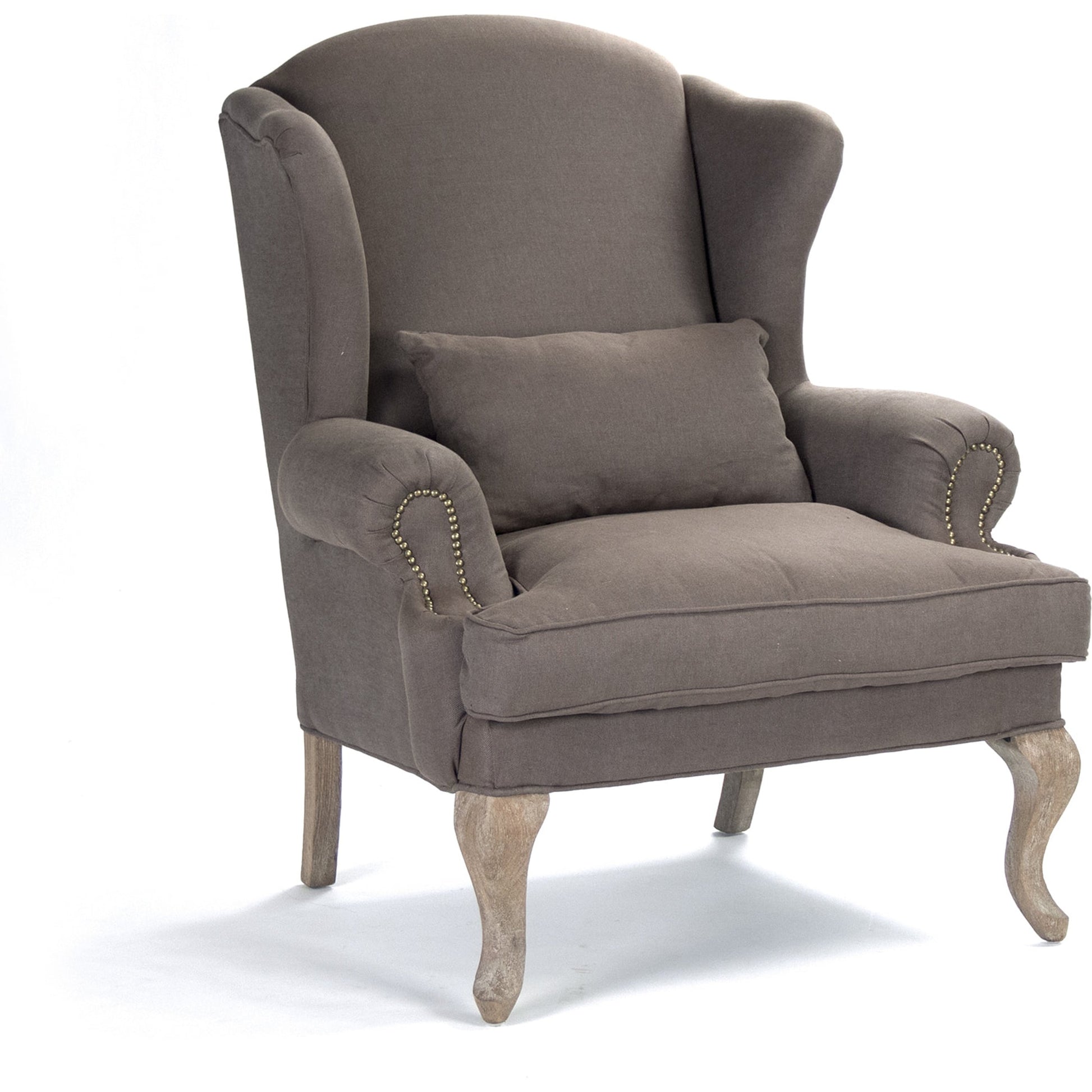 Zacharie Wingback Club Chair in Aubergine Linen by Zentique in aubergine linen and limed gray oak. Made from unique in a traditional style.