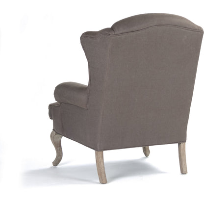 Zacharie Wingback Club Chair in Aubergine Linen by Zentique in aubergine linen and limed gray oak. Made from unique in a traditional style.