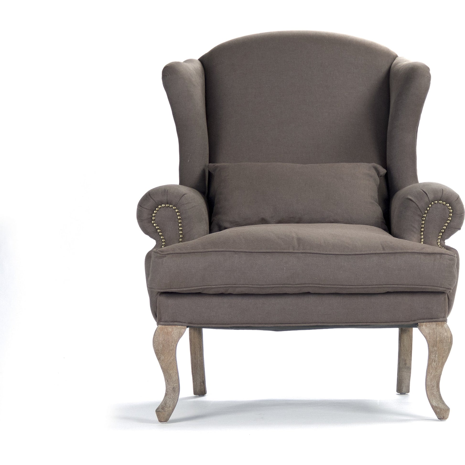 Zacharie Wingback Club Chair in Aubergine Linen by Zentique in aubergine linen and limed gray oak. Made from unique in a traditional style.