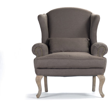 Zacharie Wingback Club Chair in Aubergine Linen by Zentique in aubergine linen and limed gray oak. Made from unique in a traditional style.