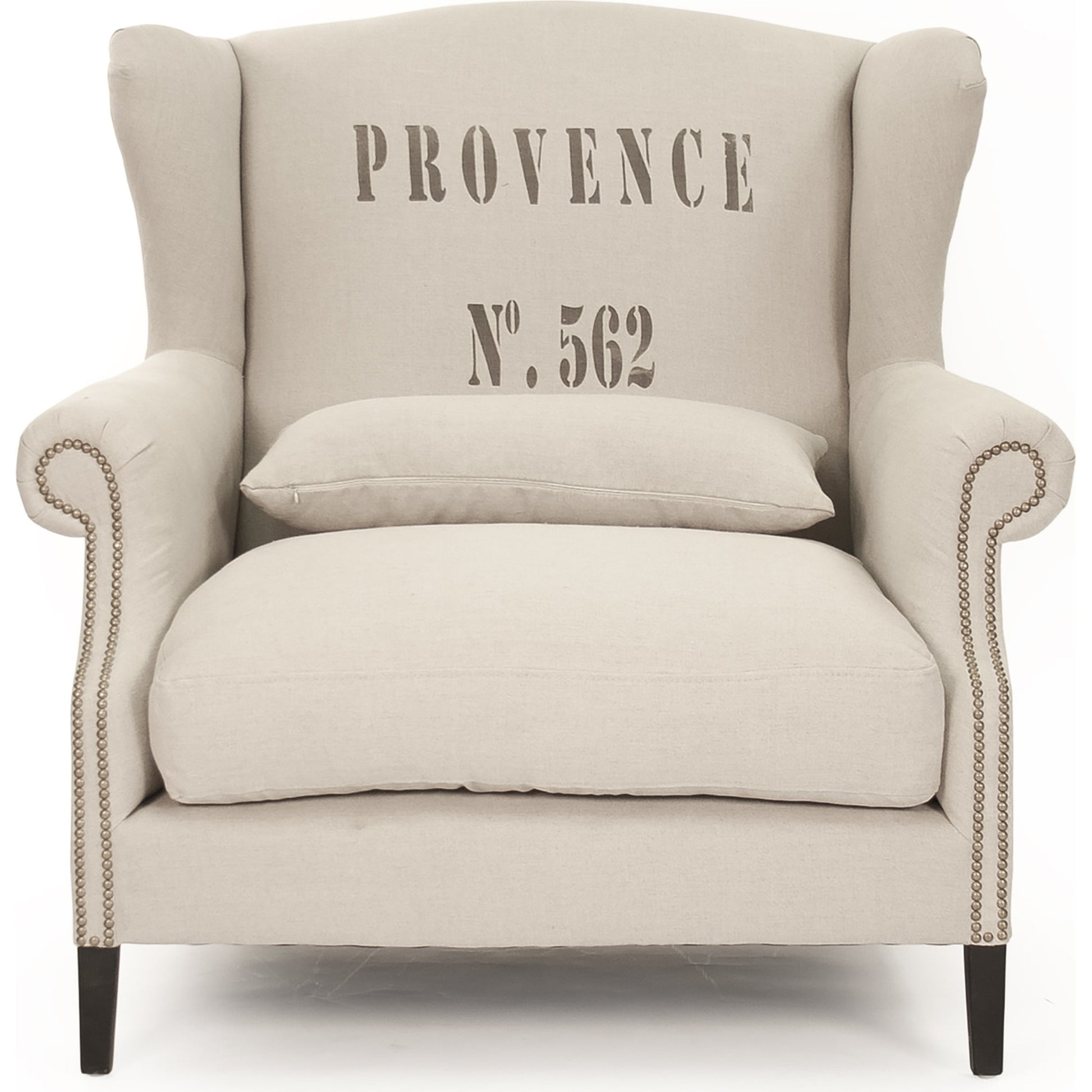 Napoleon Provence Half Wingback Chair by Zentique in natural linen. Made from dark brown oak in a traditional style.