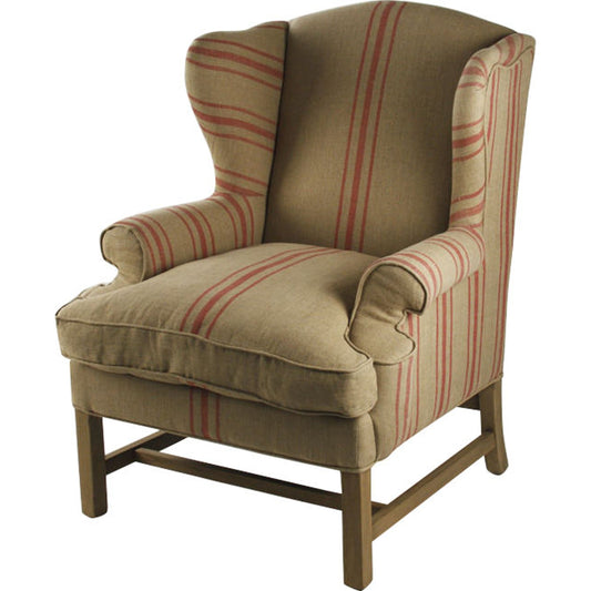 Fabien Club Chair by Zentique in english khaki linen with red stripe and reclaimed oak. Made from reclaimed oak in a cottage & farmhouse style.