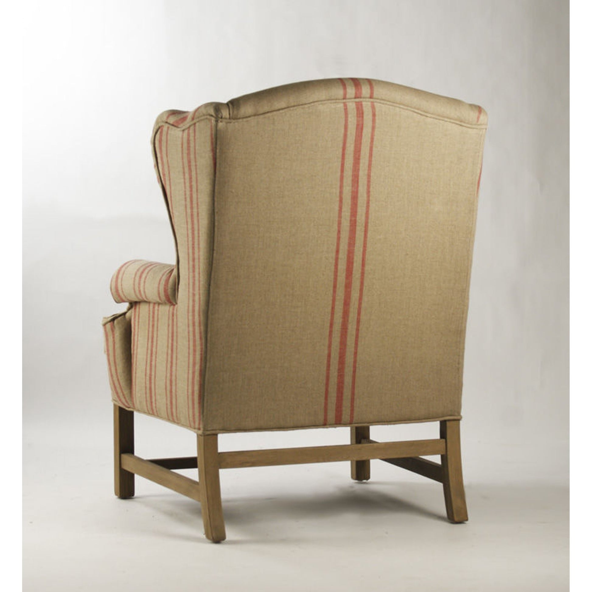 Fabien Club Chair by Zentique in english khaki linen with red stripe and reclaimed oak. Made from reclaimed oak in a cottage & farmhouse style.