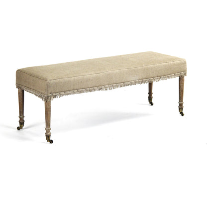 Laurent Bench by Zentique in hemp linen and limed gray oak. Made from limed grey oak in a traditional style.