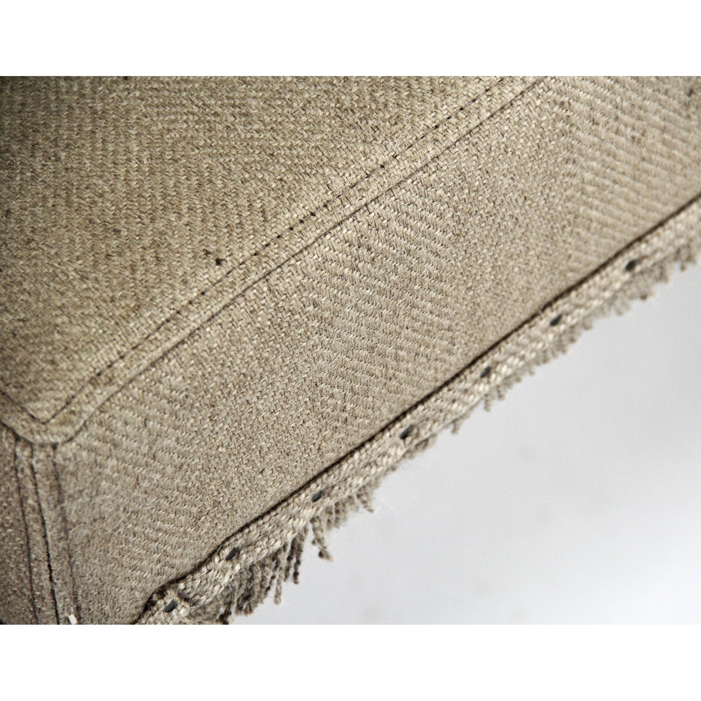 003 S-337524 | Closeup | Laurent Bench by Zentique in hemp linen and limed gray oak. Made from limed grey oak in a traditional style.