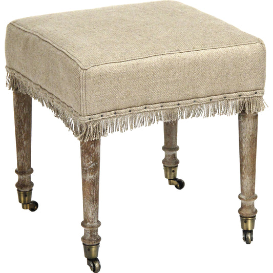 Lucas Bench by Zentique in hemp linen and limed gray oak. Made from limed grey oak in a traditional style.