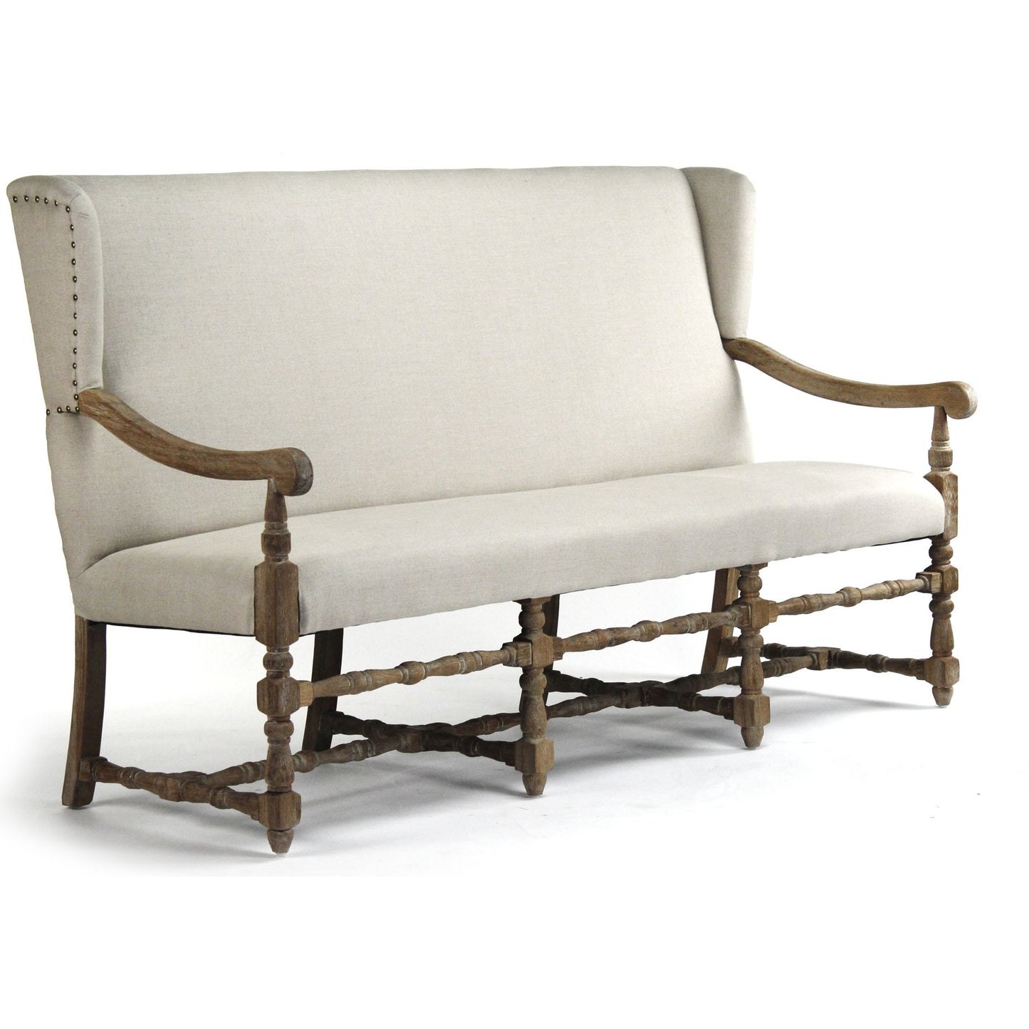 000 S-337166 | Primary Silo | Franck Bench by Zentique in natural linen and limed gray oak. Made from limed grey oak in a traditional style.