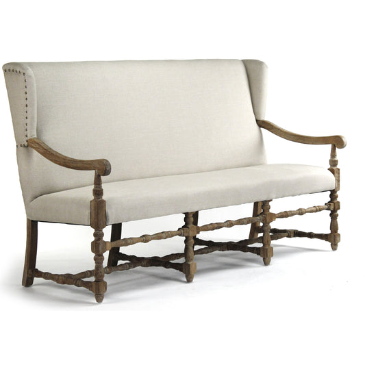 Franck Bench by Zentique in natural linen and limed gray oak. Made from limed grey oak in a traditional style.