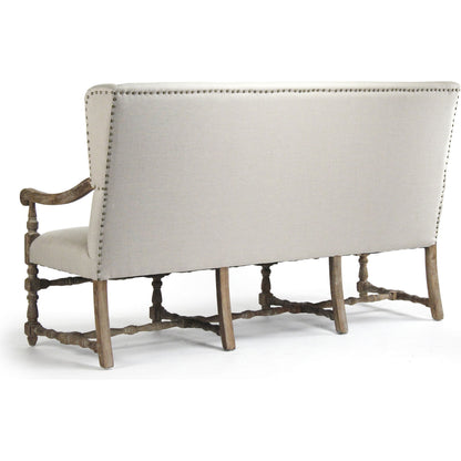 Franck Bench by Zentique in natural linen and limed gray oak. Made from limed grey oak in a traditional style.