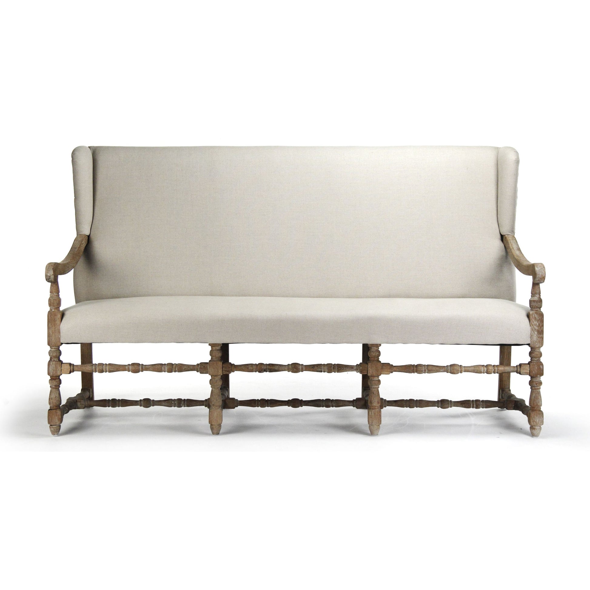 Franck Bench by Zentique in natural linen and limed gray oak. Made from limed grey oak in a traditional style.
