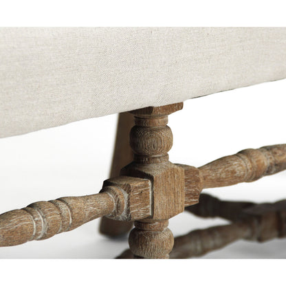 Franck Bench by Zentique in natural linen and limed gray oak. Made from limed grey oak in a traditional style.