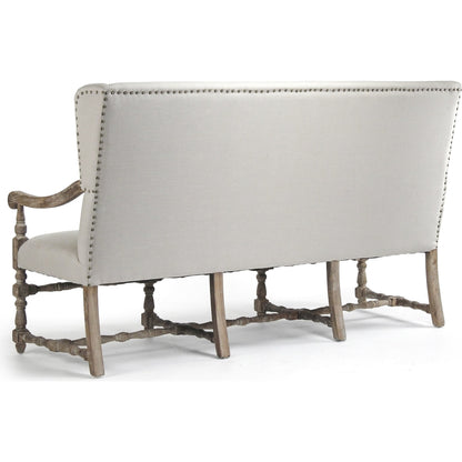 Franck Bench by Zentique in natural linen and limed gray oak. Made from limed grey oak in a traditional style.