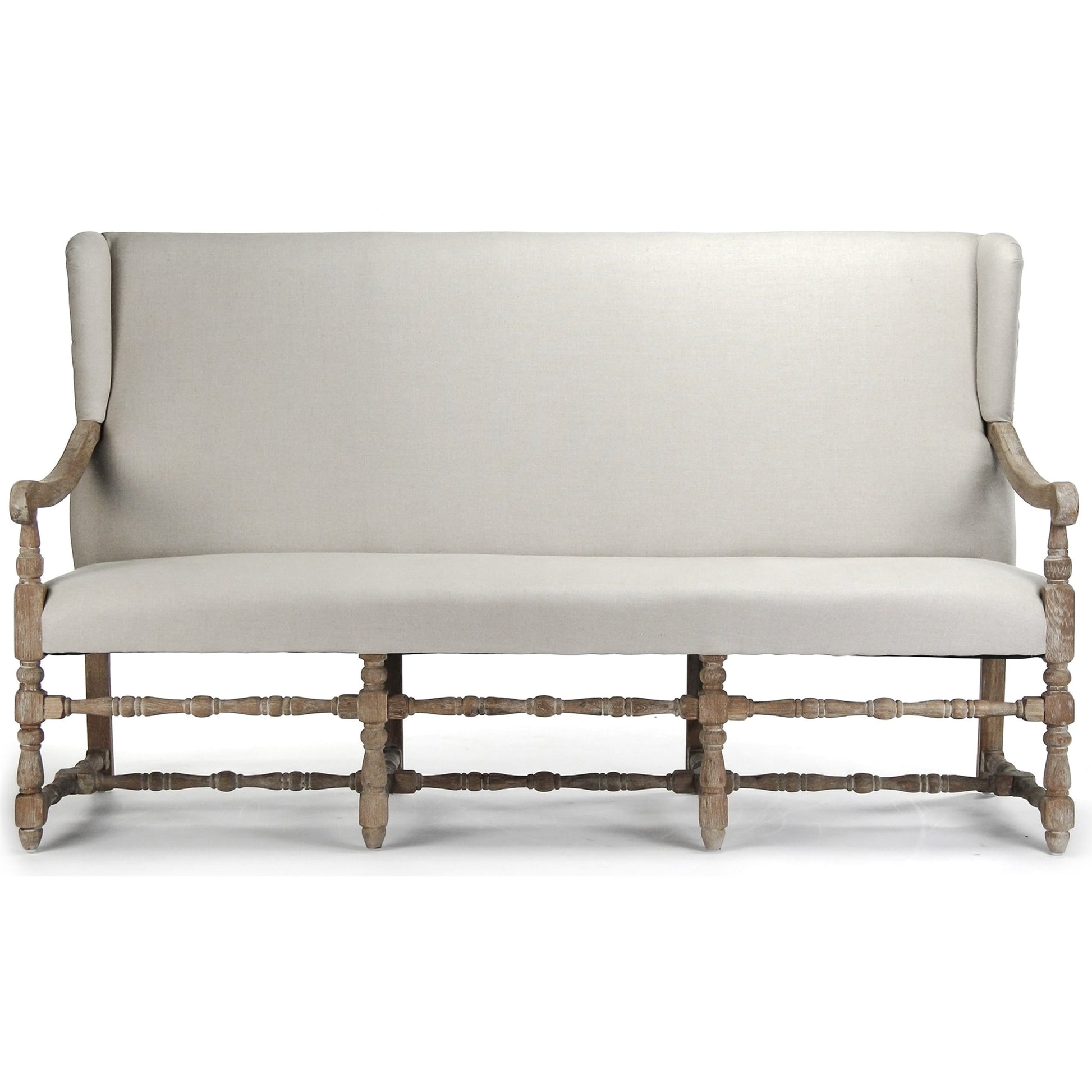 Franck Bench by Zentique in natural linen and limed gray oak. Made from limed grey oak in a traditional style.