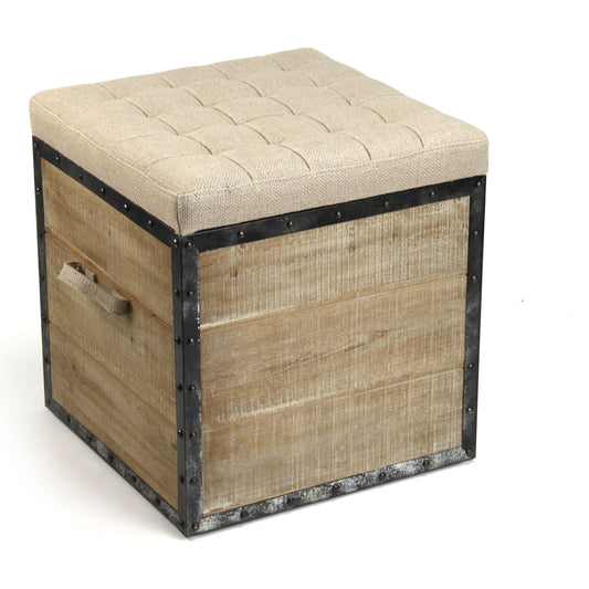 Faye Stool by Zentique in burlap and weathered oak. Made from weathered oak in a cottage & farmhouse style.