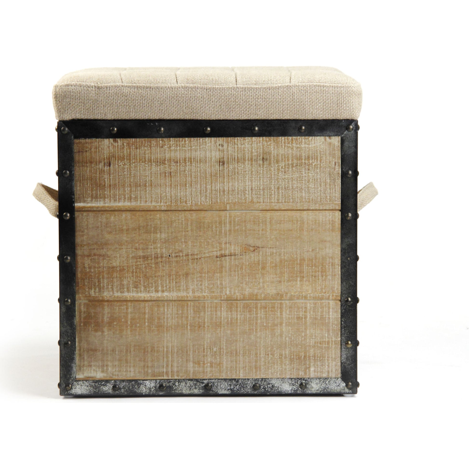 Faye Stool by Zentique in burlap and weathered oak. Made from weathered oak in a cottage & farmhouse style.