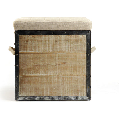 Faye Stool by Zentique in burlap and weathered oak. Made from weathered oak in a cottage & farmhouse style.