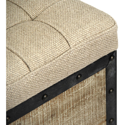 Faye Stool by Zentique in burlap and weathered oak. Made from weathered oak in a cottage & farmhouse style.