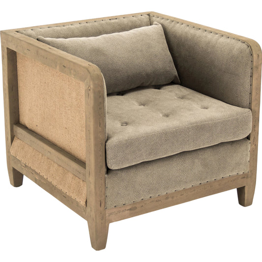 Vert Deconstructed Club Chair by Zentique in green moss linen, cotton, jute and dry finished birch. Made from dry finished birch in a traditional style.