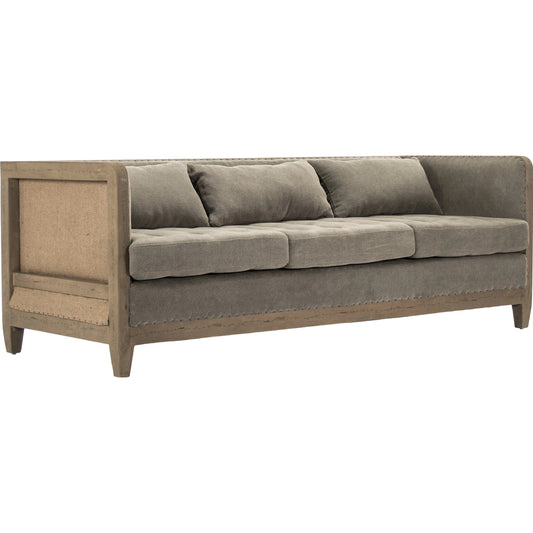 Vert Deconstructed Sofa by Zentique in green moss linen, cotton, jute and dry finished birch. Made from dry finished birch in a modern style.
