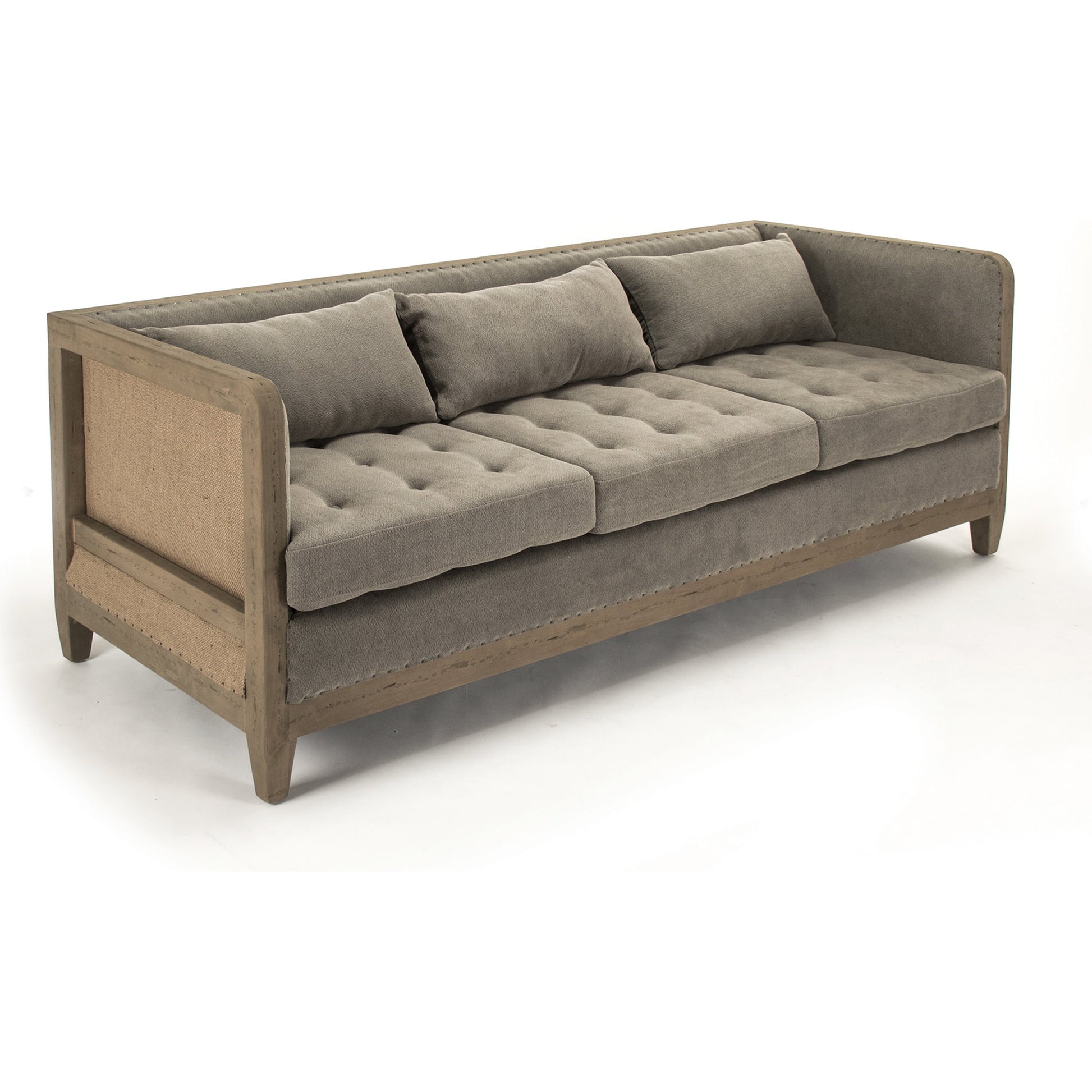 Vert Deconstructed Sofa by Zentique in green moss linen, cotton, jute and dry finished birch. Made from dry finished birch in a modern style.
