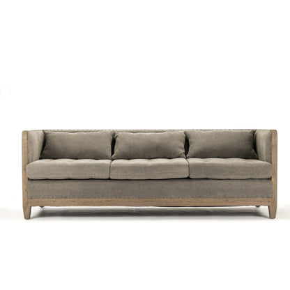Vert Deconstructed Sofa by Zentique in green moss linen, cotton, jute and dry finished birch. Made from dry finished birch in a modern style.