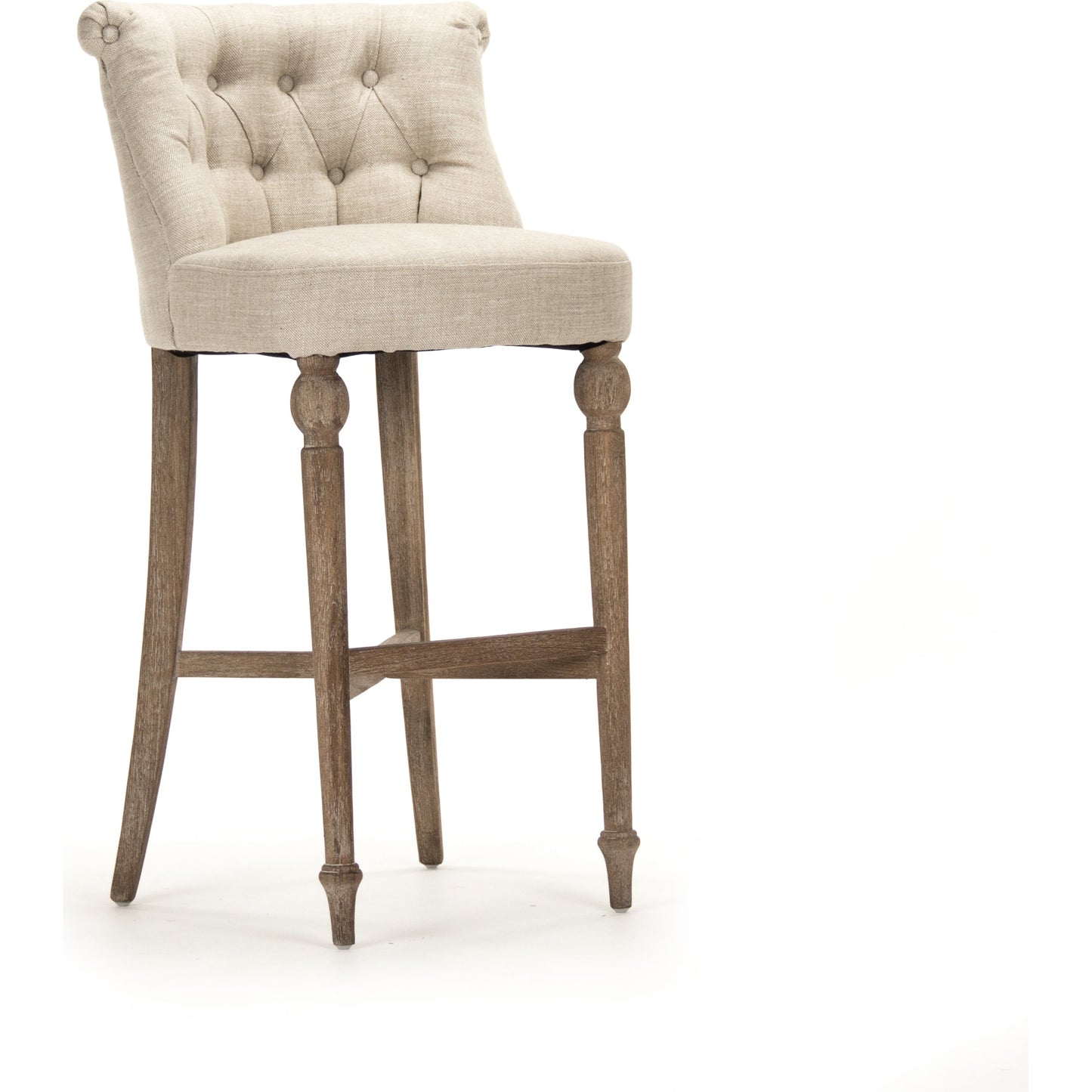 001 S-336547 | Primary Silo | Amelie Bar Stool by Zentique in cream natural linen and pine, limed gray oak. Made from pine, limed grey oak in a traditional style.